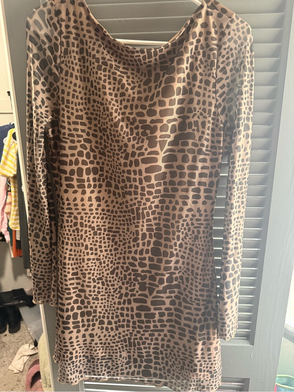 Brown Animal-Print Long Sleeve Women's mini dress
